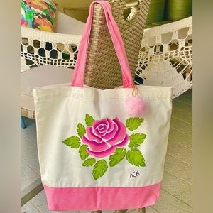 Rose• Beautiful hand-painted bag with great capacity and durability,100% canvas.